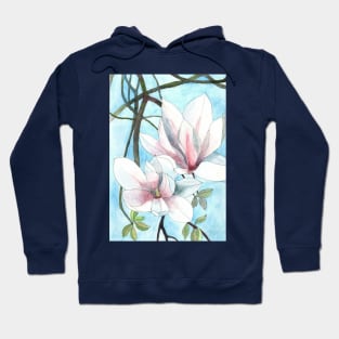 Watercolour painting of pink magnolia flowers Hoodie